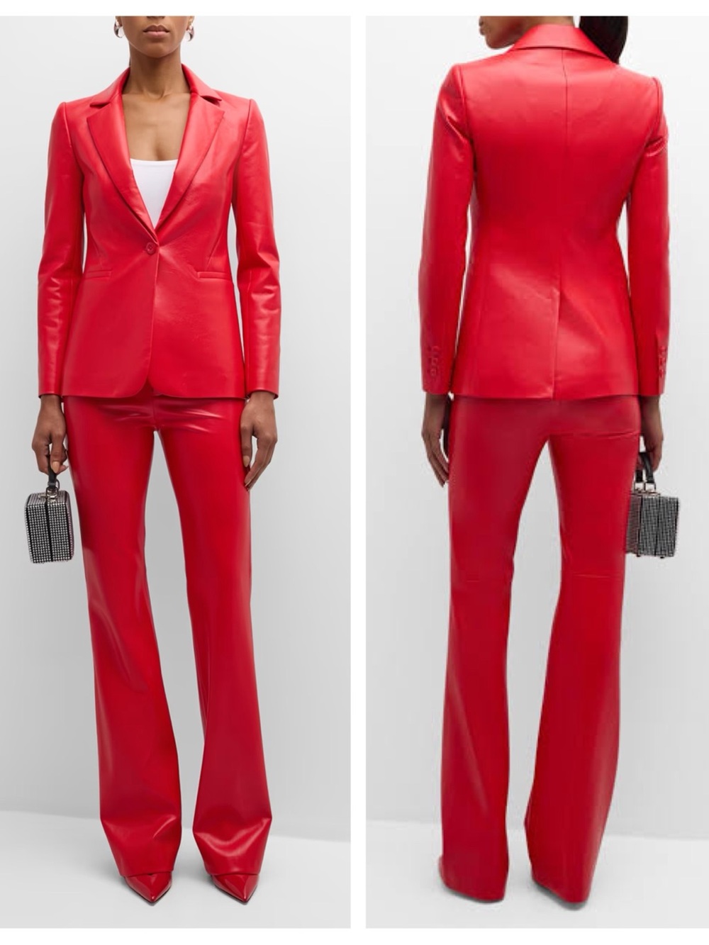 NEW ALICE + OLIVIA Red Fitted Vegan Leather Blazer Suit